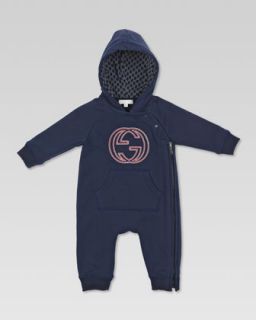 Burberry Hooded Snowsuit with Snap On Mittens & Booties, Mallard Blue