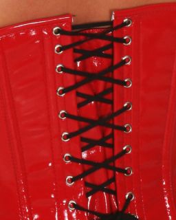 Authentic Gothic Strap Red Steel Boned Vinyl PVC Corset 80017E