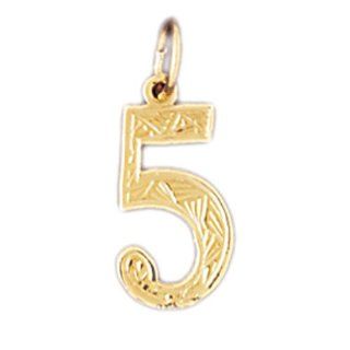 14K Yellow Gold Number Five, #5 Pendant Jewelry 