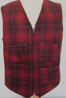 Vintage Red & Black Plaid WOOL Zip Front Grandpa Hipster Vest