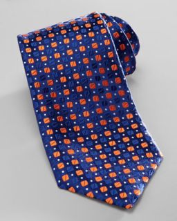 N24VT Charvet Bean Pattern Silk Tie, Blue/Orange