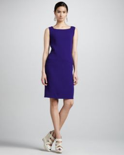 Pocketed Wool Crepe Shift Dress, Violet