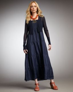 3KMD Eileen Fisher Cropped Crepe Cardigan & Tiered Silk Maxi Dress