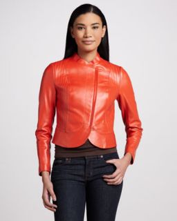 Bagatelle Leather Asymmetric Zip Jacket   Neiman Marcus