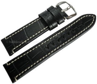 22mm Hirsch Knight Black Alligator Grain Chrono Leather Mens Watch