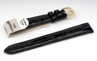 Hirsch Genuine Crocodile Padded Watch Strap . Brand new, Glossy Black