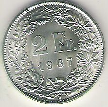 swiss 1967 2fr helvetia gorgeous frosty brilliant unc 17 gorgeous coin