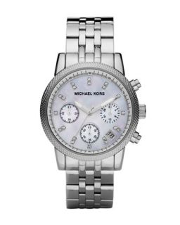 Michael Kors Mid Size Silver Color Stainless Steel Ritz Chronograph