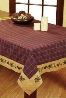 Country Wine Tan Hunter Plaid Holly Berry Traditions Table Cloth 60x60