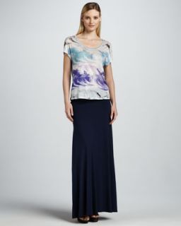 Three Dots Ocean Wave Print Top & Convertible Maxi Dress/Skirt