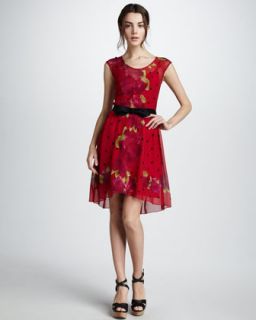 Nanette Lepore Polka Dot Rose Print Dress   