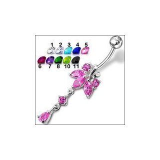 Belly silver Tri petals Flower Belly Ring With Dangling
