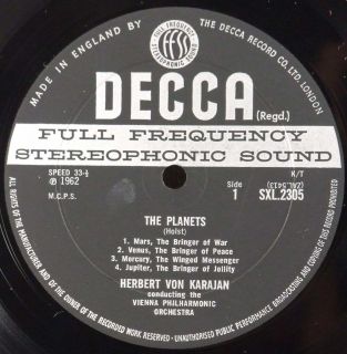 Holst The Planets Von Karajan SXL 2305 Vinyl Holst