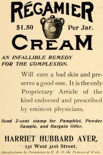 1895 Ad Regamier Cream Harriet Hubbard Ayer Skin Cure   ORIGINAL