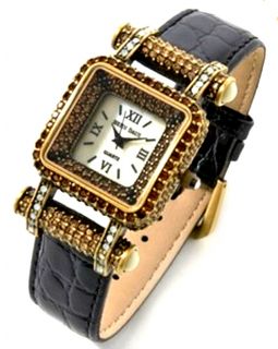 Heidi Daus Timeless Beauty Pavé Bezel Leather Strap Watch Pink Sold
