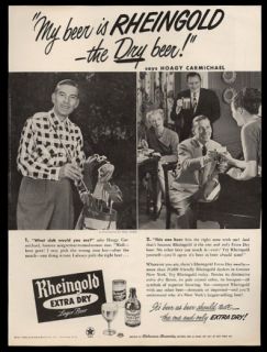 1950 Hoagy Carmichael 2 Photo Rheingold Beer Vintage Print Ad