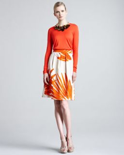Lela Rose Silk Sweater & Brush Print Skirt   
