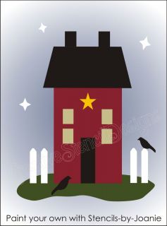   Country STENCIL Folk Art Saltbox House Home Fence Crows Star Signs