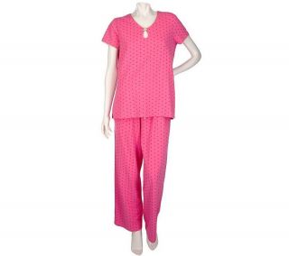 Carole Hochman 2 piece Printed Pajama Set Contrast Trim Pink M NEW