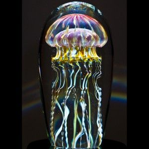 Tall Glass Paperweight Rick Satava Ruby Gold Jellyfish