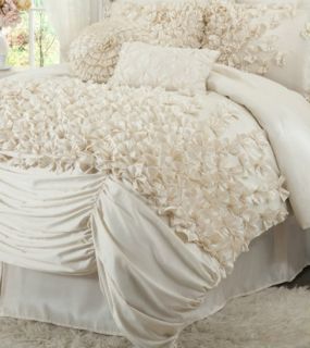 French Charmeuse Comforter Set & Bedskirt Queen Size Ivory Chic Faux