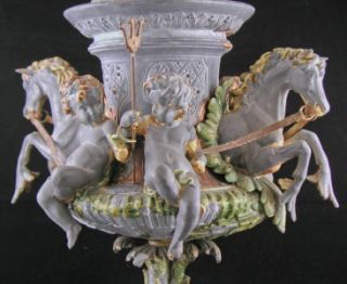  German Spelter Lamp with Cherub Figurine Dolphins Horses 19thC