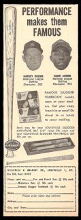  Louisville Slugger Miniature Bat 1960 Ad Harvey Kuenn Hank Aaron