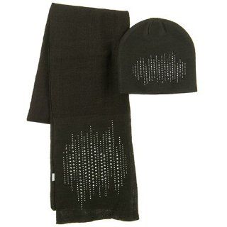 Lined Studs Solid Beanie and Scarf Set   Charcoal W31S36A