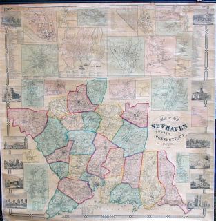 Antique Wall Map New Haven County CT Connecticut