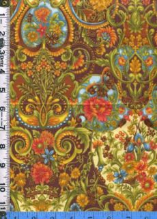 Fabric Kaufman Tuscan Wildflower Printed Tapestry Gold Orange RARE 1yd
