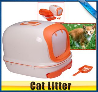 New Large Split Hooded Cat litter box litter pan with scoop Orange