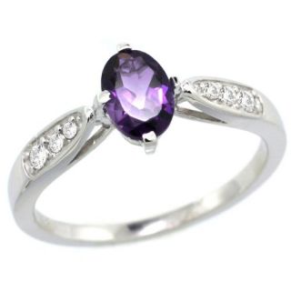 14k White Gold Amethyst Engagement Ring 0.85 Carats Oval Cut Stone 0