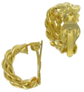 New Gold Tone Rope Hoop Clip on Earrings