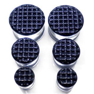 Black Handmade Waffle Textured Plugs   7/16 (11mm)   Sold as a Pair