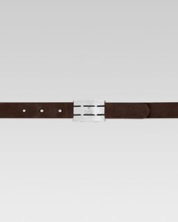 Z0WR0 Childrens Rectangle Buckle Leather Belt, Dark Cocoa