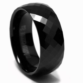 8MM Black Mens Multi faceted Tungsten Carbide Ring Sizes