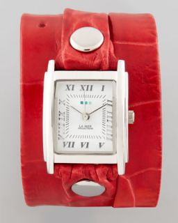 La Mer Collections Croc Embossed Wrap Rectangle Watch, Red   Neiman