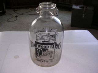 Vintage Homewood Farms Dairy Homewood Illinois One Gallon Milk Bottle