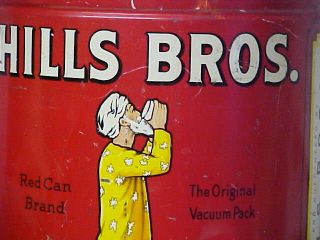 Giant 1936 Hills Bros Coffee Red Can Brand w Lid Old Tin Vtg Key Wind