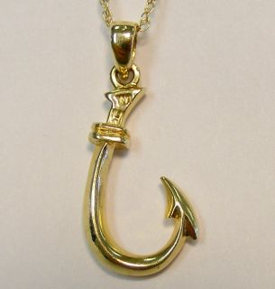 New 14k Yellow Gold Deadliest Catch Fishing Fish Hook Necklace