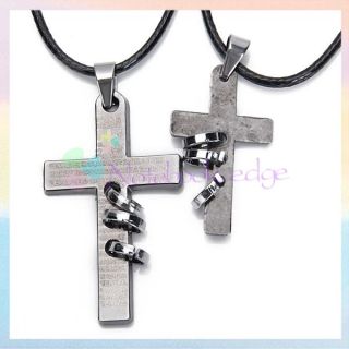 Romantic Lover Couples His and Hers Three Rings Cross Charm Pendant