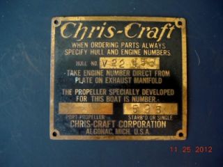 Original Chris Craft Hull and Engine Number Plate Plaque