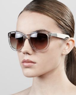 The Row Leather Arm Classic Sunglasses, Clear Gray   