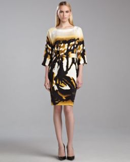 Mariposa Print Dress, Caviar/Yellow