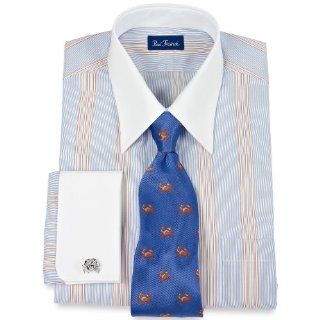  White Collar \ French Cuff Dress Shirt Blue/orange 17.0/37: Clothing
