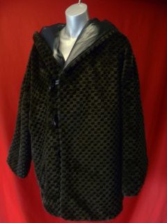 HILARY RADLEY REVERSIBLE FAUX Fur Black Heavy Coat size p s ladies m l