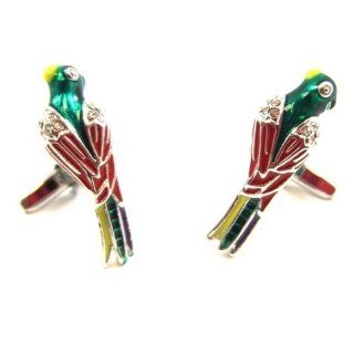 Red, Green, and Yellow Tropical Parrot Cufflinks Jewelry 