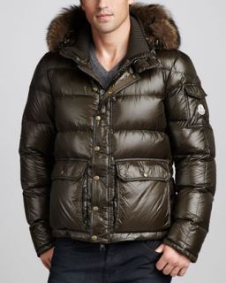 John Varvatos Star USA Hooded Leather Bomber Jacket   