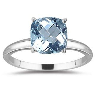 3.40 Cts Aquamarine Solitaire Ring in 14K White Gold 5.0