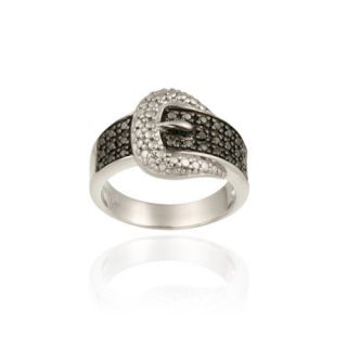 Sterling Silver Black Diamond Accent Belt Buckle Ring: Jewelry: 